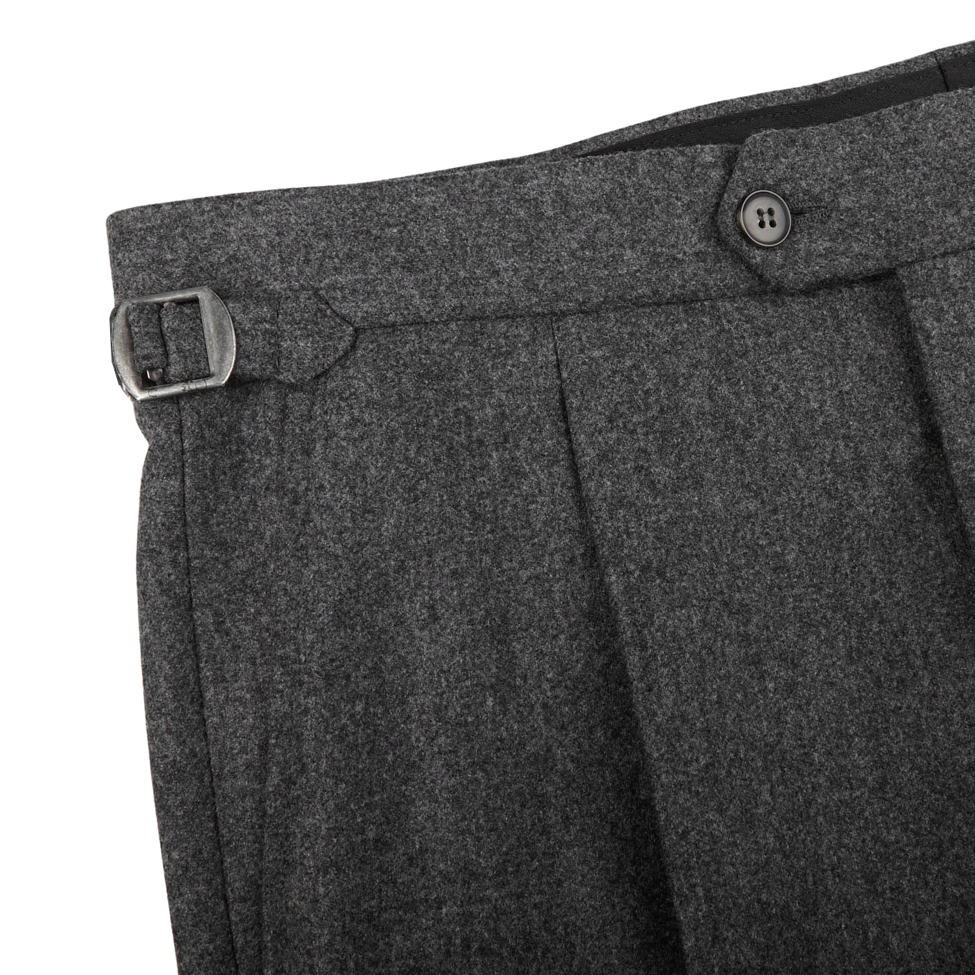 Single Pleated Sartorial Wool Pants With Side Adjusters - Dark Grey