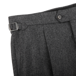 Studio 73 Grey Melange Wool Flannel Pleated Trousers Edge1