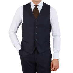 Studio 73 Navy Blue Super 130s Wool Suit Waistcoat Front