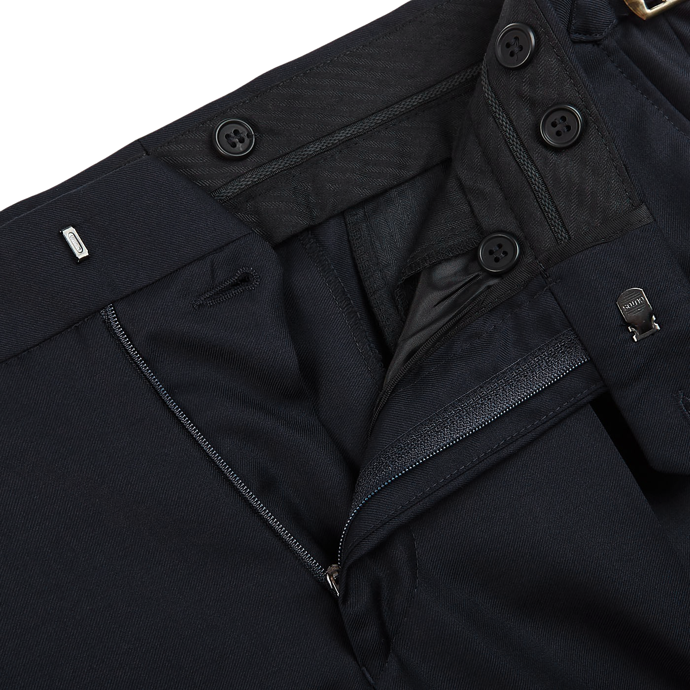 Studio 73 Navy Super 130s Wool Pleated Suit Trousers Zipper.png1