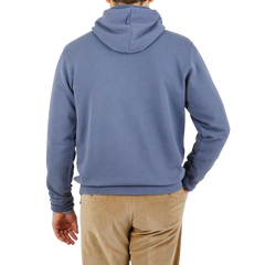 Sunspel Blue Slate Cotton Loopback Hoodie Back