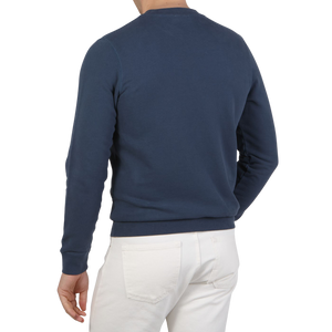 Sunspel Blue Stone Cotton Loopback Sweater Back