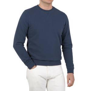 Sunspel Blue Stone Cotton Loopback Sweater Front