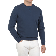 Sunspel Blue Stone Cotton Loopback Sweater Front