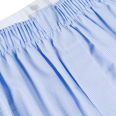 Sunspel Blue White Cotton Micro Gingham Poplin Boxer Shorts Front