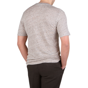 Sunspel Brown Melange Linen T-Shirt Back