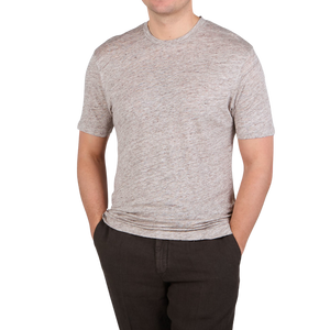 Sunspel Brown Melange Linen T-Shirt Front