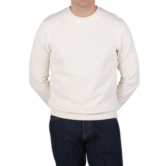 Sunspel Ecru White Cotton Loopback Sweater Back