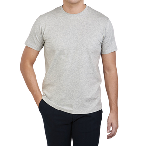 Sunspel Grey Melange Classic Cotton T-Shirt FrontNew