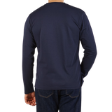 Sunspel Navy Blue Cotton Riviera Long Sleeve T-Shirt Back