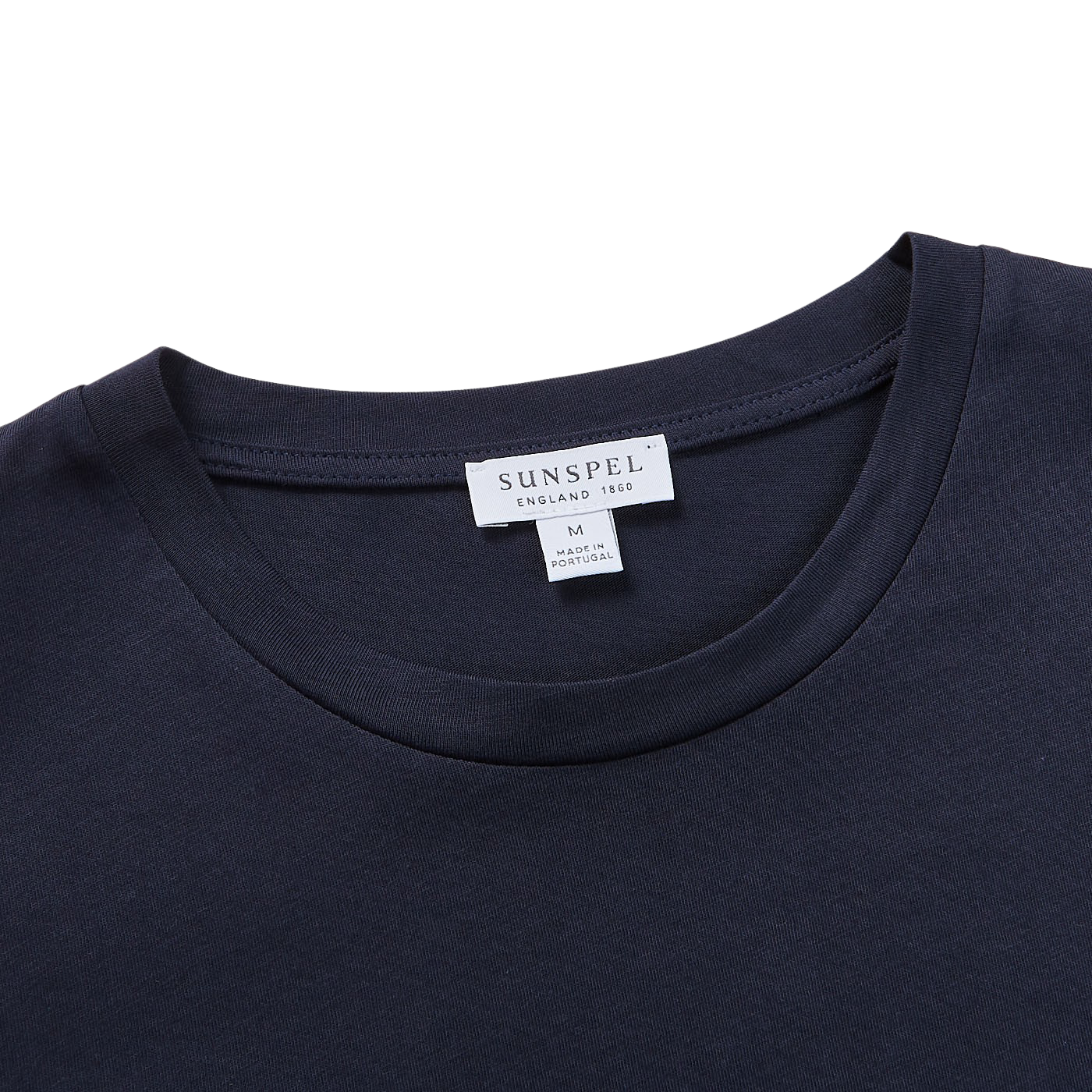 Sunspel Navy Blue Cotton Riviera Long Sleeve T-Shirt Collar