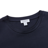 Sunspel Navy Blue Cotton Riviera Long Sleeve T-Shirt Collar