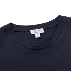 Sunspel Navy Blue Cotton Riviera Long Sleeve T-Shirt Collar