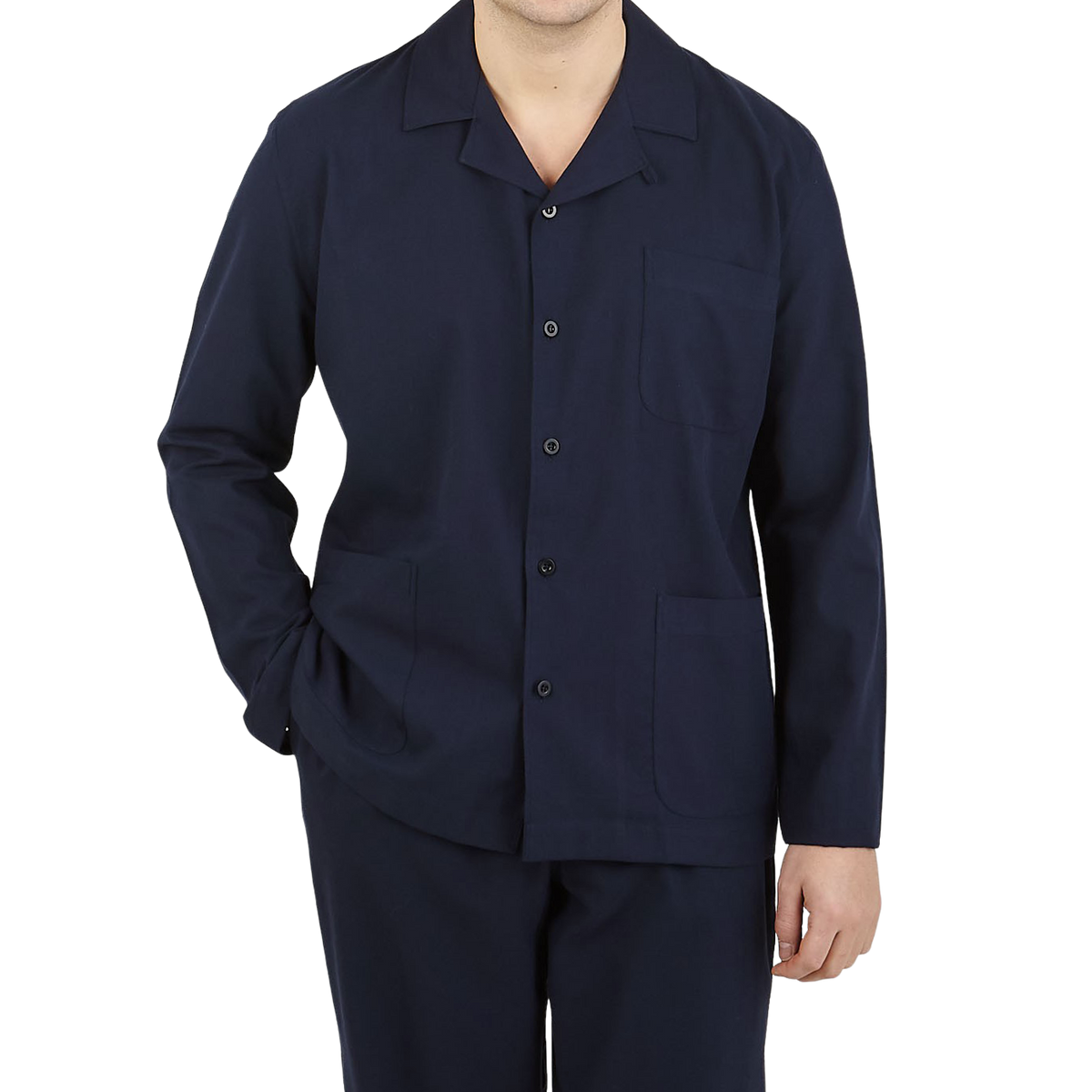 Sunspel Navy Blue Cotton Twill Pyjamas Jacket Jacket Front