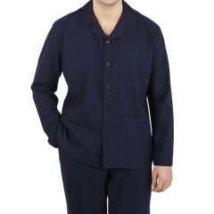 Sunspel Navy Blue Cotton Twill Pyjamas Jacket Jacket Front