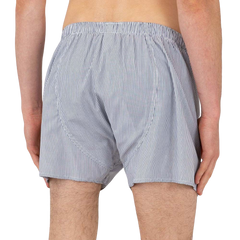 Sunspel Navy Blue Pinstripe Cotton Poplin Boxer Shorts Back