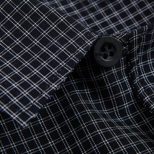 Sunspel Navy Checked Windowpane Cotton Pyjama Button