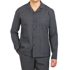 Sunspel Navy Checked Windowpane Cotton Pyjama Front