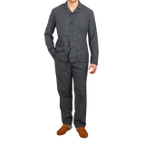 Sunspel Navy Checked Windowpane Cotton Pyjama Full Front