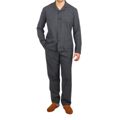 Sunspel Navy Checked Windowpane Cotton Pyjama Full Front