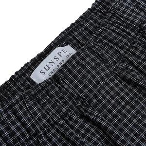 Sunspel Navy Checked Windowpane Cotton Pyjama Trousers Tag