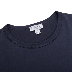 Sunspel Navy Classic Cotton T-Shirt Collar