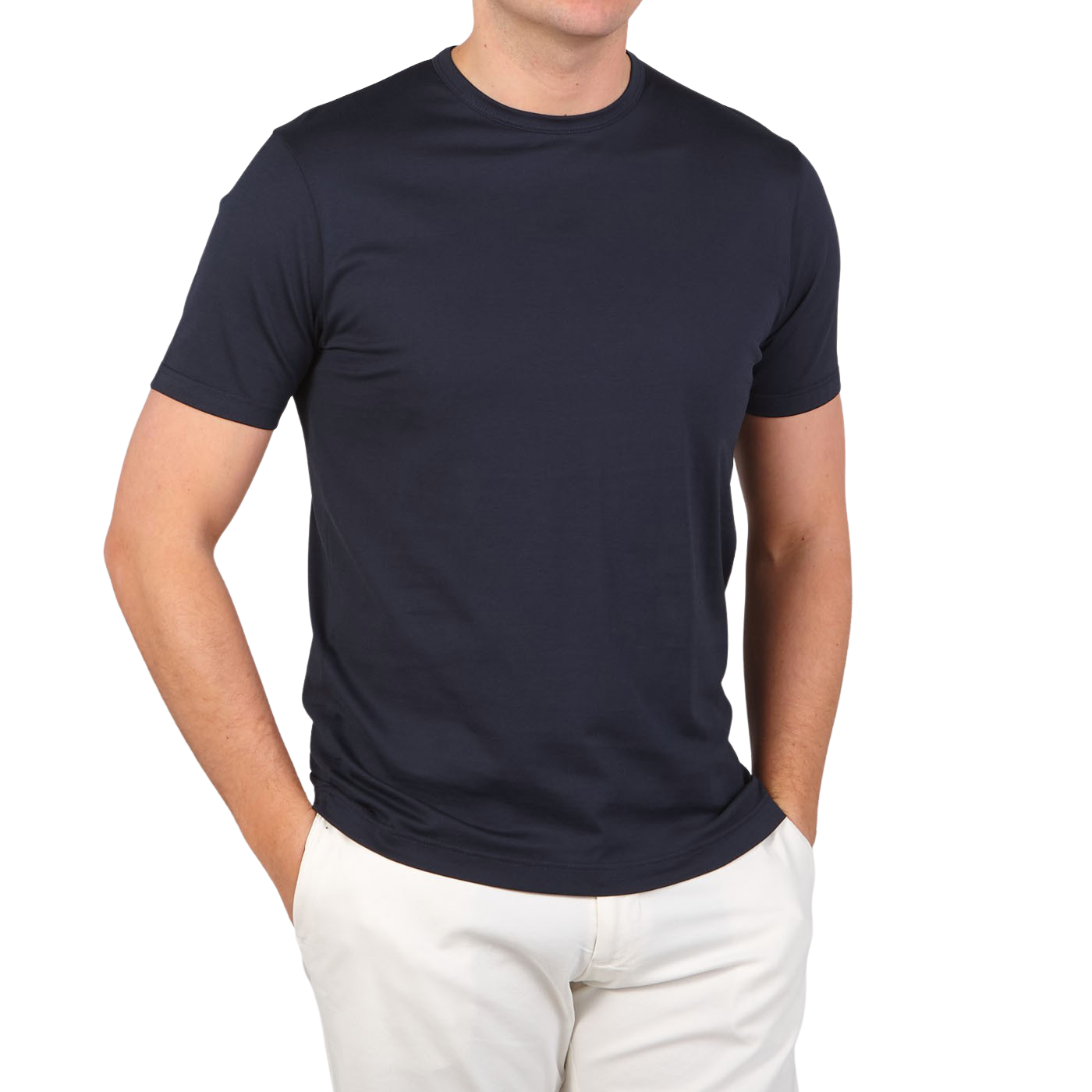 Sunspel Navy Classic Cotton T-Shirt Front