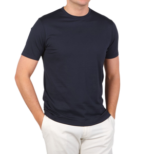 Sunspel Navy Classic Cotton T-Shirt Front