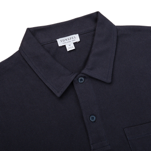 Sunspel Navy Cotton Riviera Polo Shirt Collar