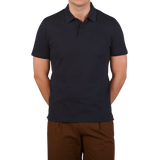 Sunspel Navy Cotton Riviera Polo Shirt Front