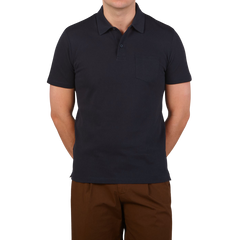 Sunspel Navy Cotton Riviera Polo Shirt Front