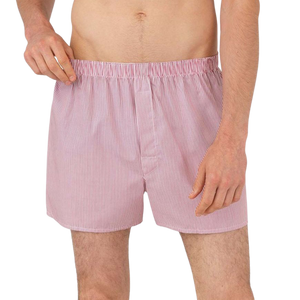 Sunspel Red Stripe Cotton Poplin Boxer Shorts Front