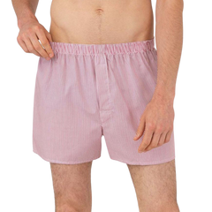 Sunspel Red Stripe Cotton Poplin Boxer Shorts Front