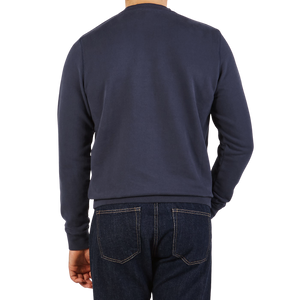 Sunspel Washed Blue Cotton Loopback Sweater Back