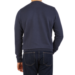 Sunspel Washed Blue Cotton Loopback Sweater Back