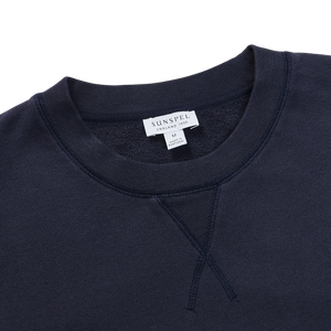 Sunspel Washed Blue Cotton Loopback Sweater Collar