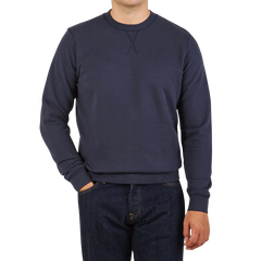 Sunspel Washed Blue Cotton Loopback Sweater Front