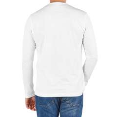 Sunspel White Cotton Riviera Long Sleeve T-Shirt Back