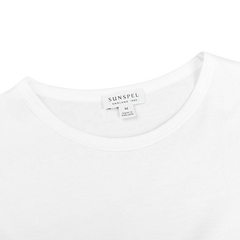 Sunspel White Cotton Riviera Long Sleeve T-Shirt Collar