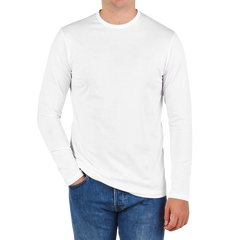 Sunspel White Cotton Riviera Long Sleeve T-Shirt Front