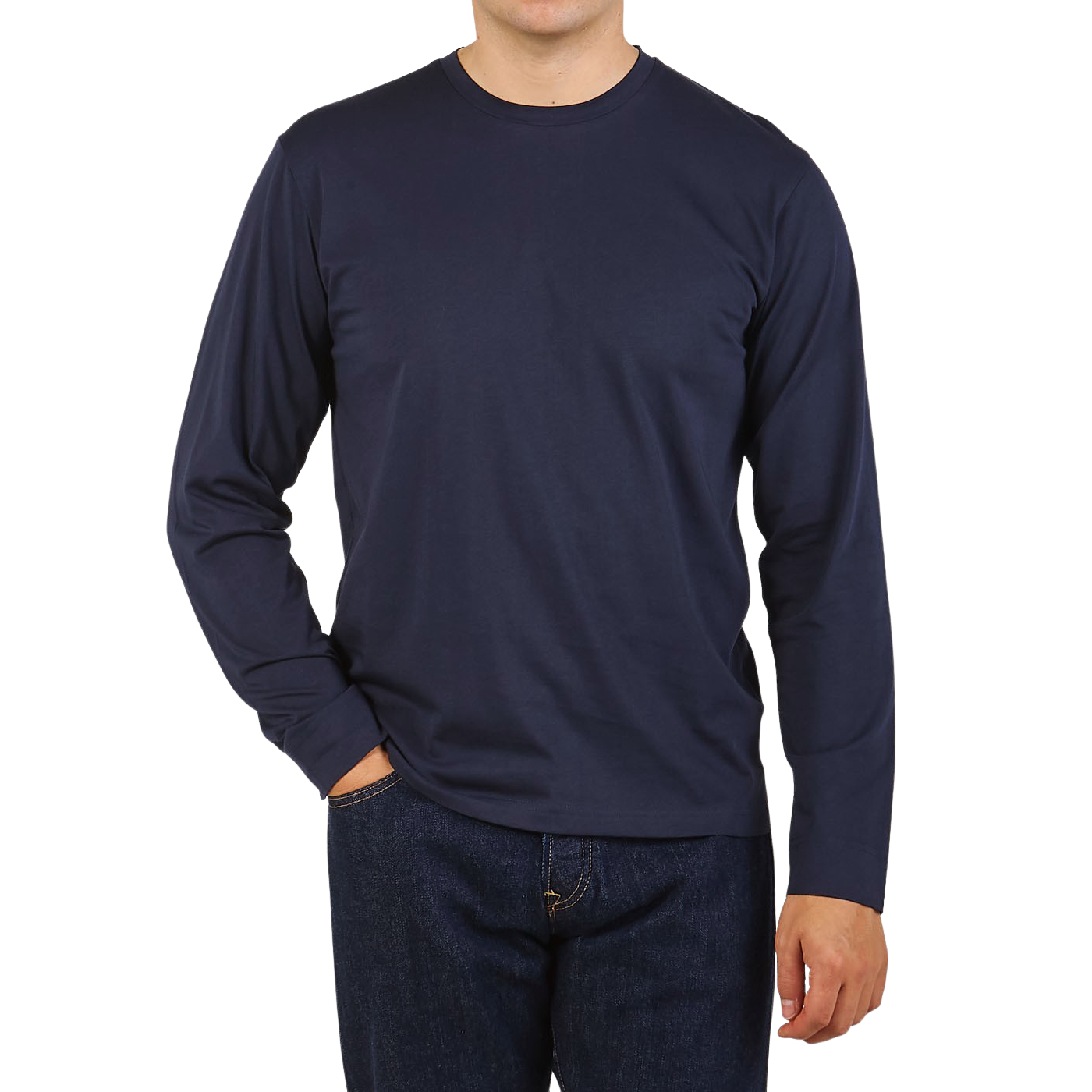 Susnpel Navy Blue Cotton Riviera Long Sleeve T-Shirt Front