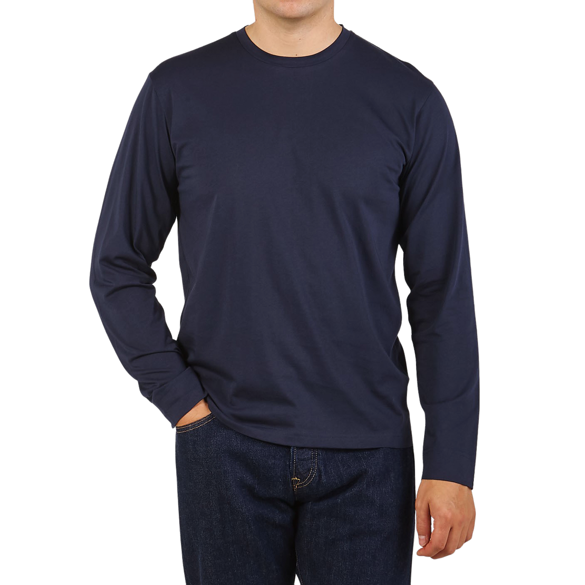 Susnpel Navy Blue Cotton Riviera Long Sleeve T-Shirt Front