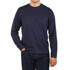 Susnpel Navy Blue Cotton Riviera Long Sleeve T-Shirt Front