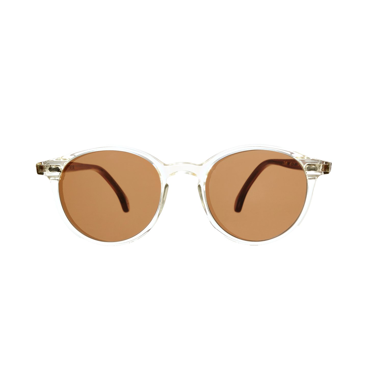 A pair of Cran Bicolour Classic Tortoise Tobacco Lenses 49mm sunglasses with brown lenses on a black background, handmade in Italy by The Bespoke Dudes.