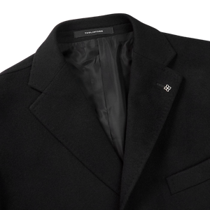 Tagliatore Black Wool Cashmere Tailored Coat Collar