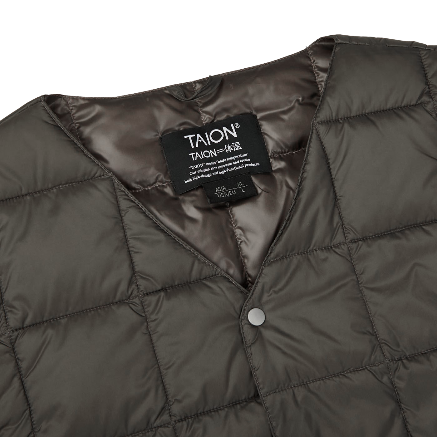Taion Charcoal Grey Nylon Down Padded Vest Collar1