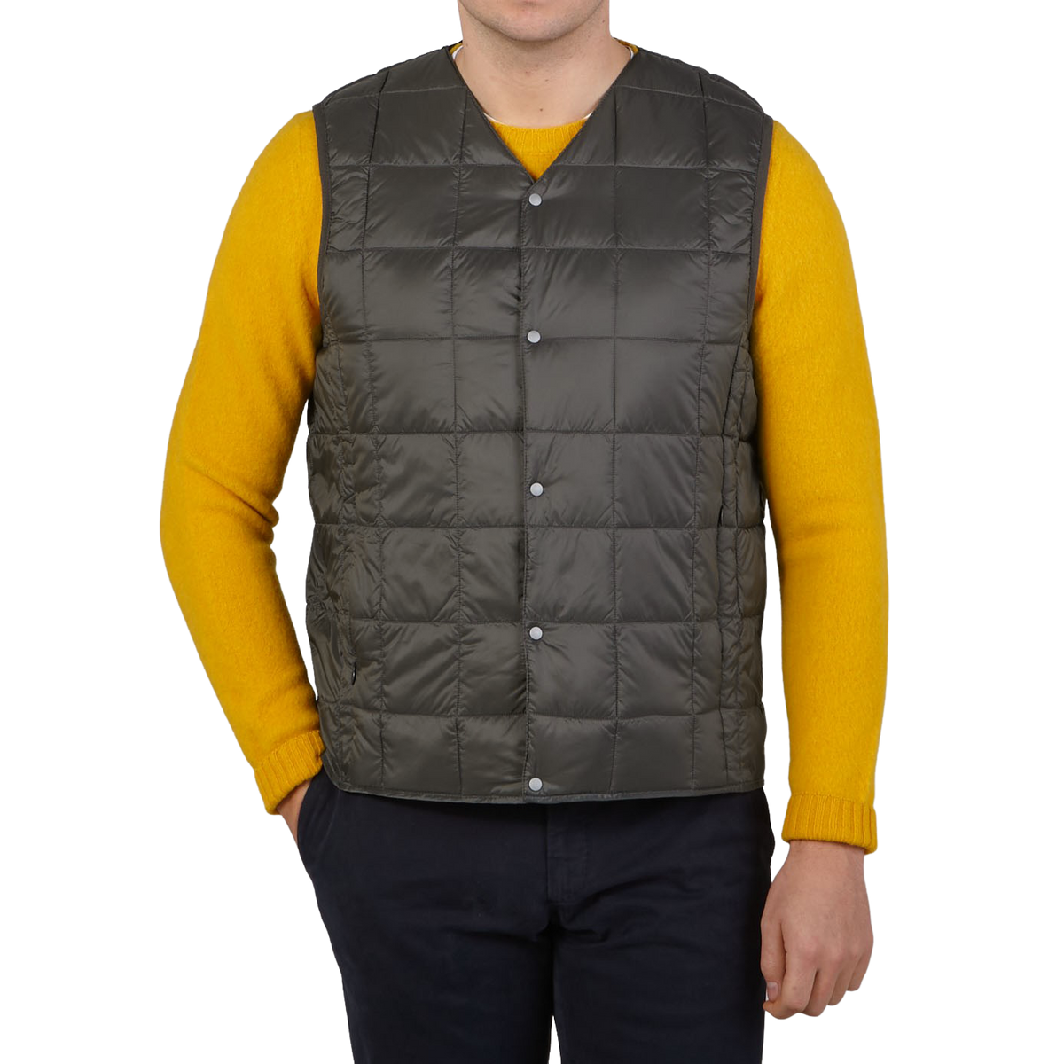 Taion Charcoal Grey Nylon Down Padded Vest Front