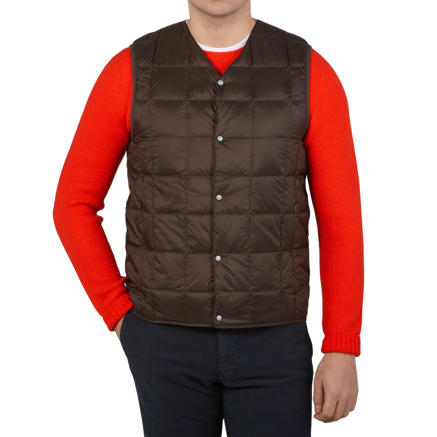 Taion Dark Chocolate Nylon Down Padded Vest Front