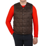 Taion Dark Chocolate Nylon Down Padded Vest Front