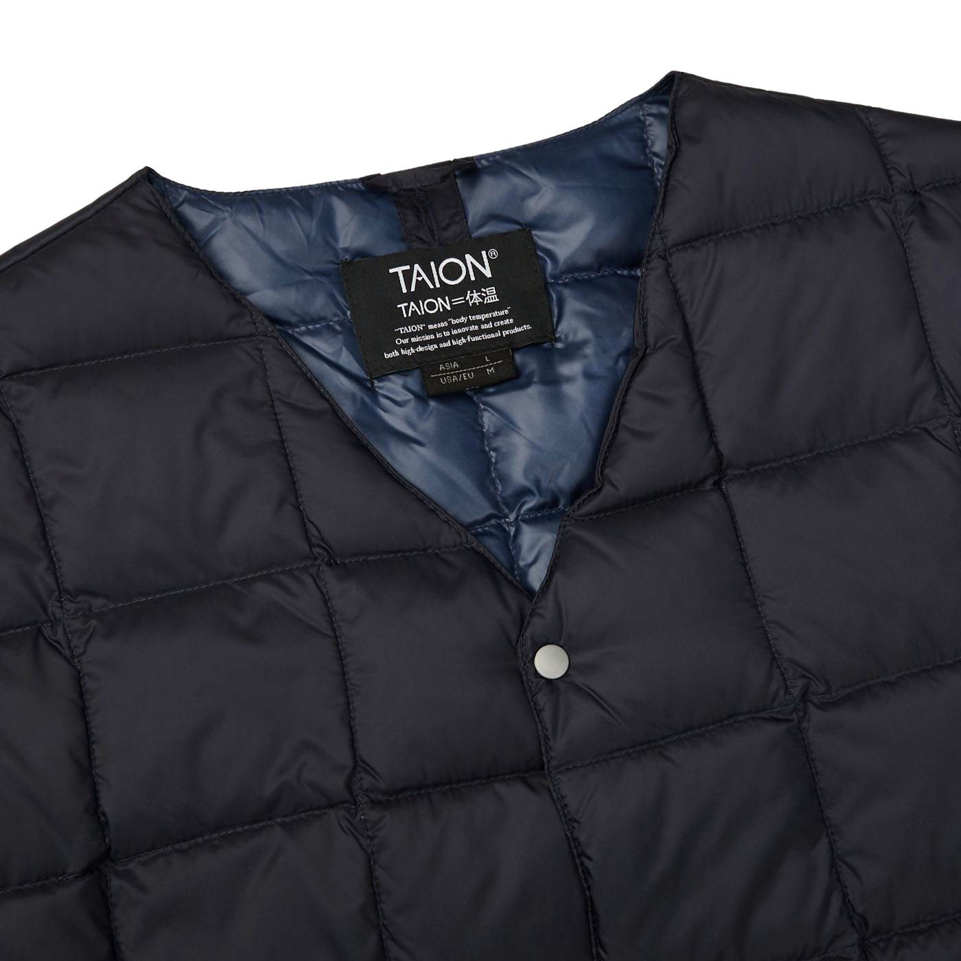 Taion Navy Blue Nylon Down Padded Jacket Collar